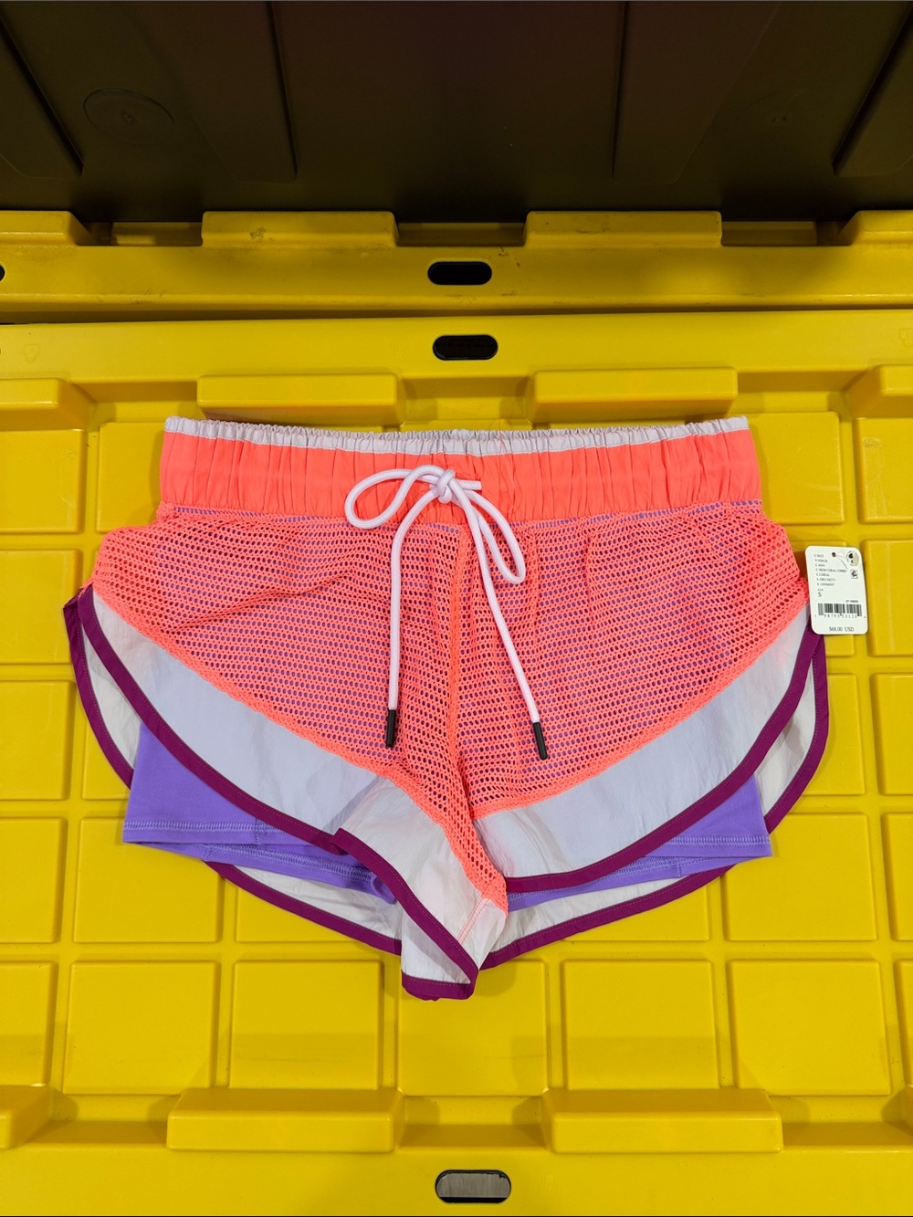 FP Movement by Free People Coral Mesh Layered Athletic Shorts with Purple Liner